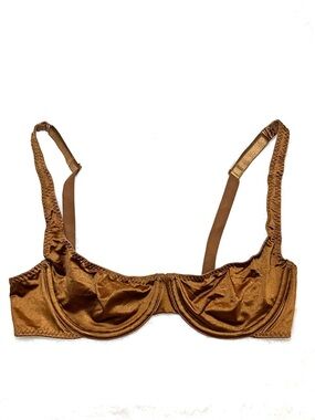 New SKIMS Unlined Bronze Shine Underwire Bra 34B Sculpting Satin Demi Lingerie